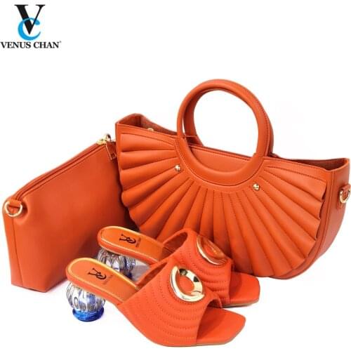 2021 Summer Slippers 2021 Summer Design Slipper in Orange Color Shoes And Bag Nigerian High Heel Party with style