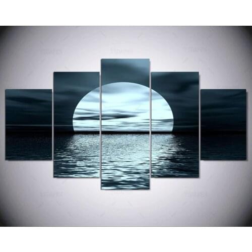 5 Panel Moon Picture Night Sea Landscape Painting for Living Room Modern Home Decor Wall Art Canvas Prints ny-197