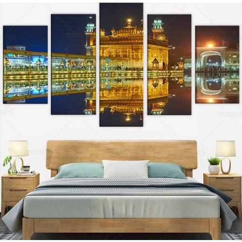 5 piece HD Print Amritsar Night View Sikh temple Canvas Painting Wall Art Posters and Prints Framed Modular Landscape