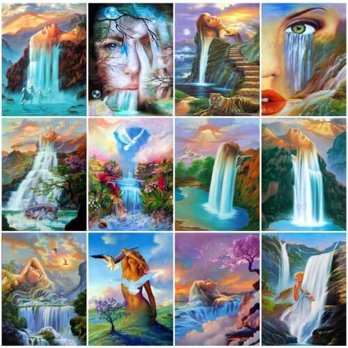 Diamond Painting Waterfall Scenery 5D Needlework Rhinestone Diamond Embroidery Women Landscape Cross Stitch Home Decoration