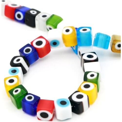 NEW Black Dot Printed Colorful Square Shape Jewelry Beads 7mm 48pcs/lot Ornament Making Beads for DIY Bracelet Necklace Material