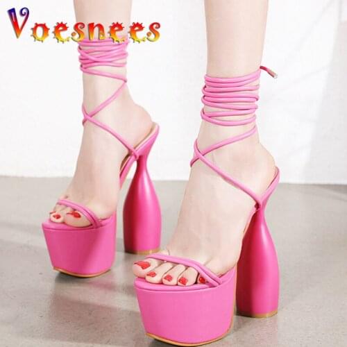 Ankle Strap Rome Chunky Heel High Heels Summer Sexy Pole Dance Sandals Strange Style Nightclub Platform Party Dress Women Shoes