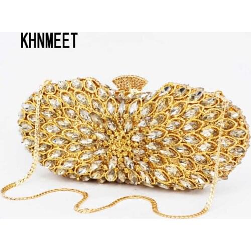 Brand Designer Golden Crystal Evening Bag Mini Women Party Handbags Luxury Women Diamond Wedding Bridal Sparkle Prom Bag sc308-a