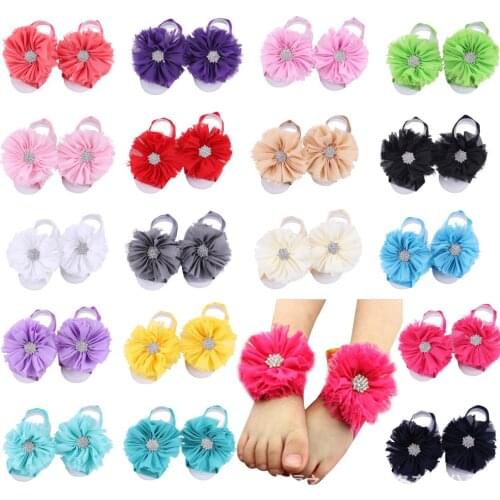 Boutique Diamon Chiffon Flower Infant Barefoot Sandals Newborn Baby Girls Shoes DIY Foot Decoration Children Photography Props