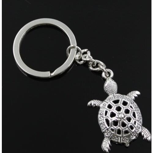 New Fashion Men 30mm Keychain DIY Metal Holder Chain Vintage Hollow Tortoise Turtle Sea 38x25mm Silver Color Pendant Gift