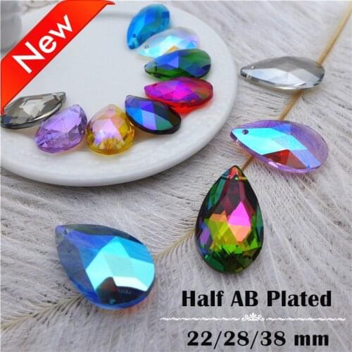 AB plated color crystal teardrop pendant pear shape new earring necklace jewelry diy accesories 22/28/38 mm chandelier lamp K9