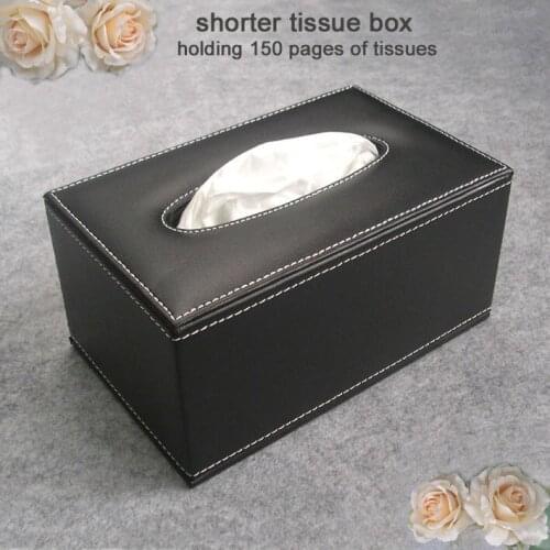 Wood struction leather rectangle tissue box napkin toilet paper holder dispenser case home decoration black 250A