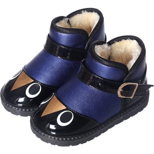 Children Snow Boots Non-slip Winter Plus Velvet PU Leather Kids Ankle Boots Plus Velvet Thick Cotton Children Winter Flat Boots