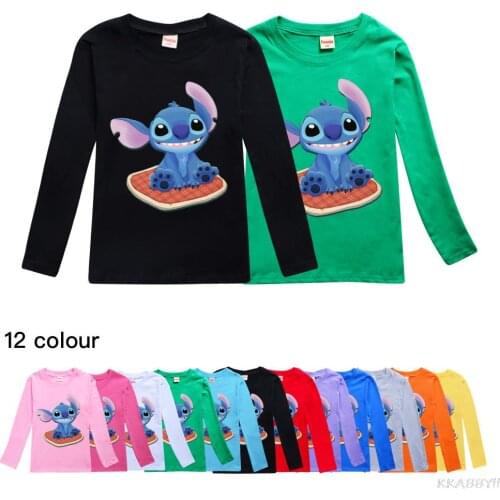 Disney Stitch Printed Sweater Childrens Clothing Cotton Boys Girls Long Sleeve T-shirt Toddler Kids Sweatshirts