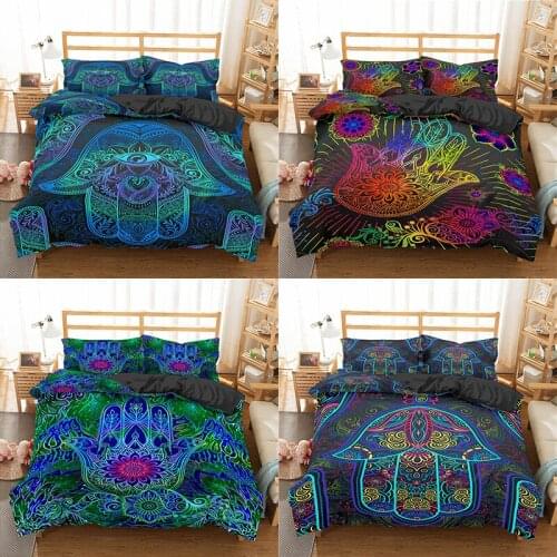 Home Textile Luxury 3D Fatima Hand Print 2/3Pcs Comfortable Duvet Cover PillowCase Bedding Sets Queen and King EU/US/AU Size
