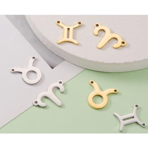 Fnixtar 15mm Mirror Polished Stainless Steel Twelve Zodiac Charms DIY Constellation Connectors Charms DIY Jewelry 12pcs/lot