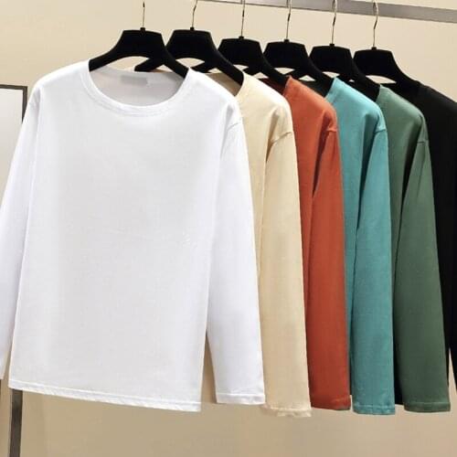 GGRIGHT white 2020 Autumn Korean Tops Women Knitted Cotton Basic Tee Shirts Women Solid Long Sleeve Casual T-shirt Femme Autumn