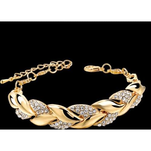 INS Cubic Zirconia ) Gold Gold color Leaf Bracelets&Bangles For Women Alloy Bracelets Luxury Crystal Jewelry Bracelet BT200242
