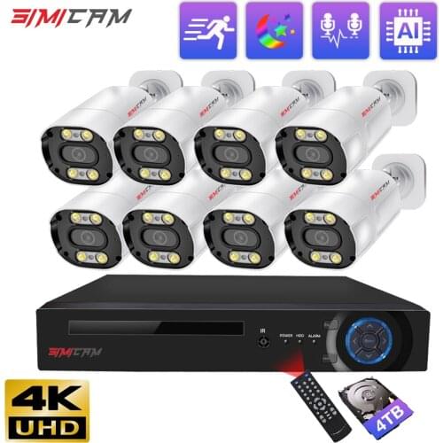 4K 8MP Super HD Surveillance Security IP camera Set Onvif Bullet White Alarm IR Color Night Vison Cctv Audio POE NVR System Kit