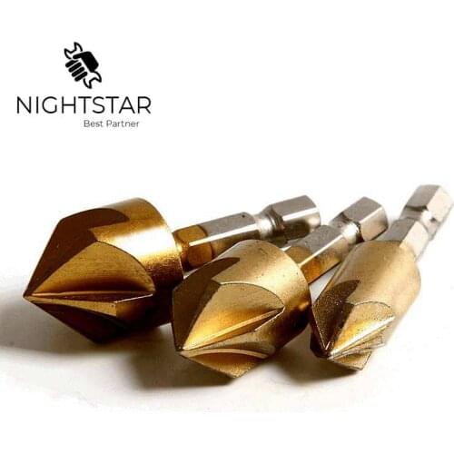 Krachtige 3pcs 5 Flute Countersink Drill Bit Set 90 Degree Counter Sink Chamfer Cutter 1/4'' 12mm 16mm 19mm