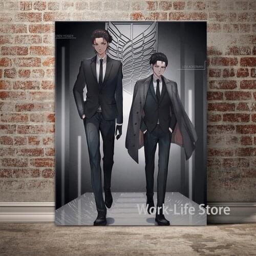 Levi Ackerman Eren Jaeger Anime Decoration Home Decor Canvas Painting Living Room Wall Art Pictures Posters and Prints