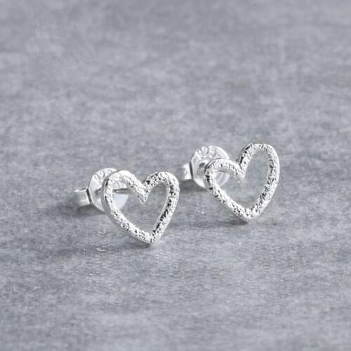 Fashion 925 Sterling Silver Jewelry Piercing Hollow Heart Shape Stud Earrings For Women pendientes Accessories eh650