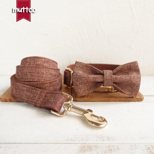 MUTTCO retailing self-designed high quality dog collar like gentleman THE BROWN SUIT dog collar with bow tie 5 sizes UDC039J