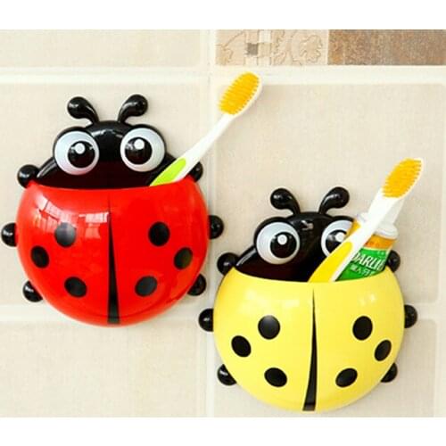 1pcs Ladybug Animal Insect Toothbrush Holder Bathroom Cartoon Toothbrush Toothpaste Wall Suction Holder Rack Container Organizer