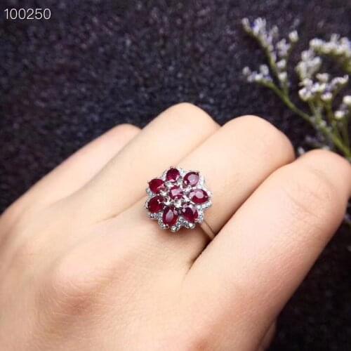 Natural ruby ring Natural and real ruby 925 sterling silver Fine pink gems Flower style ring