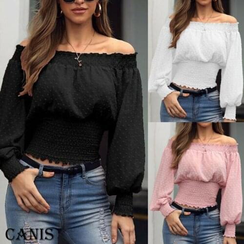 2019 New Autumn Women Shirts Off Shoulder Solid Color Tops Long Sleeve Shirts Slim Casual Blouses