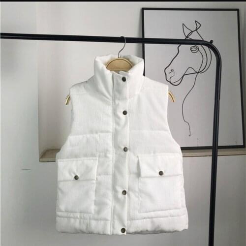 2021 New Autumn Women Corduroy Vest Lady Short Sleeveless Cotton Jacket Big Size Winter Female Down Cotton Jackets Outwear W1444
