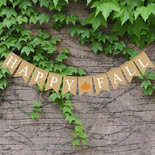 Newest Arrival Thanks Giving Streamer Hanging Ornament Words Printed Linen Flag Family Mall Reusable Decoration