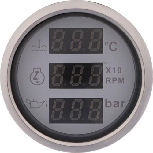 New 3 in 1 Multi-Function Digital Gauge Water Temp Oil Pressure Tachometer With Alarm 9-32V 52MM