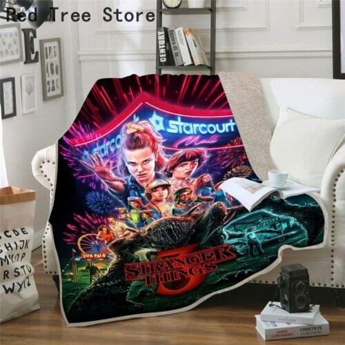 3D Print Stranger Things Plush Throw Blanket Sherpa Fleece Bedspread Cover Vintage Bedding Picnic Travel Portable Soft Blankets