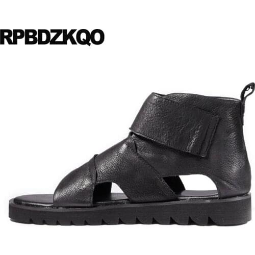 Casual Sandals Men Gladiator Summer Luxury Genuine Leather Flat Black Fashion High Quality Roman Boots Open Toe Slip On 2018