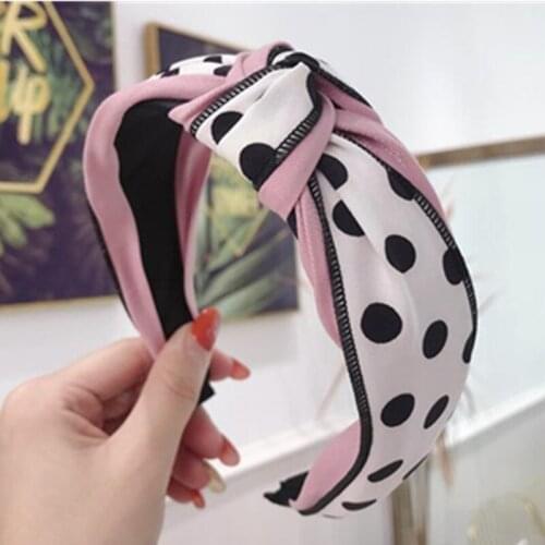 Black Dots Headbands for Women Hair Accessories Color Blocking Fabric Hairband Knotted Teen Girls Headdress Head Band Print
