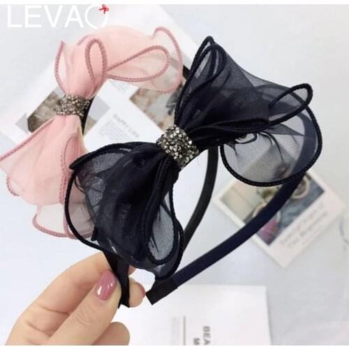 LEVAO Handmade Lace Bow Headbands Sumptuous Rhinestones Bow-knot Hairbands Stylish Women Hair Ornaments Solid Non-Slip Head Band