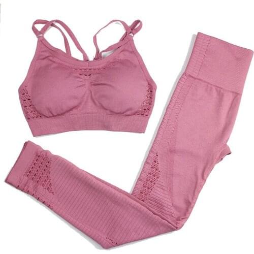 Seamless Yoga Set Women Fitness Clothing Sportswear Woman Gym Leggings Padded Push-up Strappy Sports Bra 2 Pcs Sports Suits