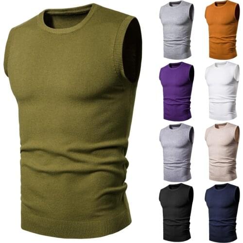 Sleeveless Sweater Men Autumn Winter New Mens High-bounce Undershirt Knit Vest In Solid European Size Sweater