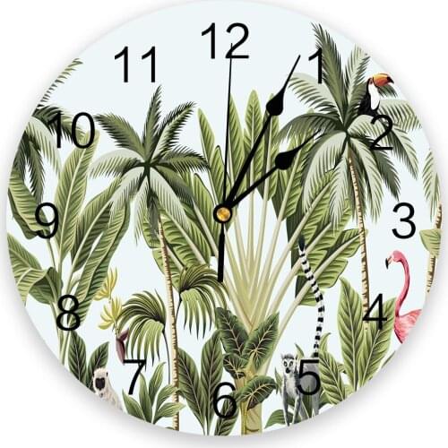 Tropical Plant Animal Flamingo Palm Tree Green New Wall Clock Fashion Living Room Watch Modern Home Decoration Round Clocks