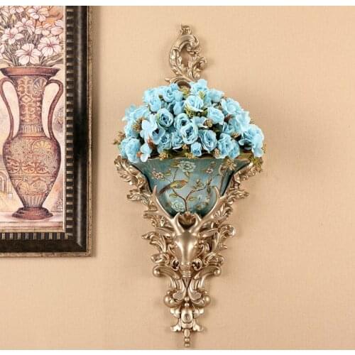 European Luxury Palace Wall Hanging Resin Vase Home Decoration Crafts Livingroom Hotel Wall Deer Mural Fakes Flowerpot Ornaments