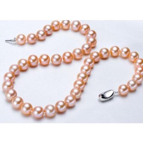 Gorgeous 10-11mm round gold pink pearl necklace 18inch 925s