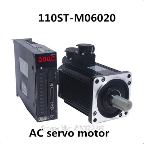 High quality 110ST-M06020 220V 1200W AC Servo motor 1.2KW 2000RPM 6N.M. Single-Phase ac drive permanent magnet Matched Drive