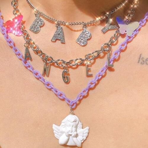 Hip hop Punk Metal Lobster Clasp Circle chain Necklace For Women Girl Hip Hop Harajuku Angel Pendant Choker Trendy Jewelry New