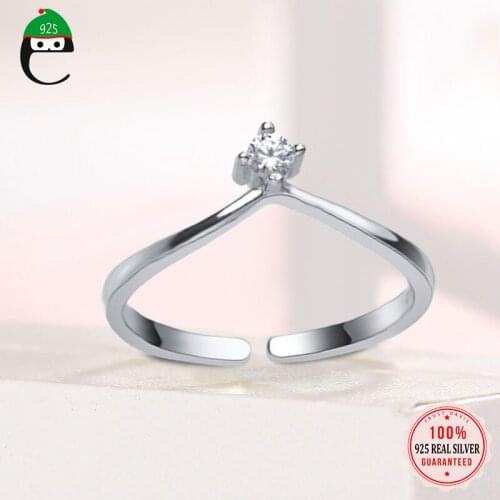 ElfoPlataSi Real 925 Sterling Silver Fashion Sweet V CZ Opening Finger Ring For Women Wedding Mothers Day Xmas Jewelry DD759