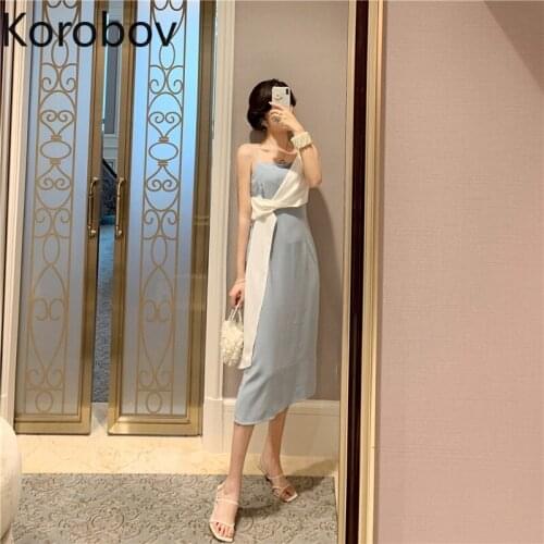 Korobov 2020 Spring Summer New Strapless Off Shoulder Women Dress Slim Party Night Club Dresses Slim Korean Hit Color Vestidos