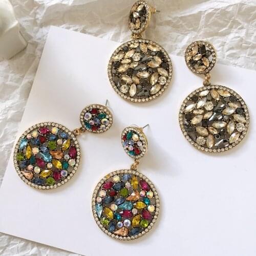 Ztech Charm Beautiful Mix Crystal Rhinestone Color Earrings Women Girls Round Metal Pendant Statement Accessories Party Gifts