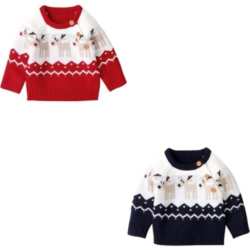 0-18M Christmas Baby Knitted Sweater Boy Girl Round Neck Long Sleeve Loose Sweater with Elk Pattern for Spring and Winter 2020