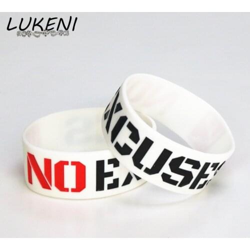 1PC Fashion No Excuses Motivation Silicone Wristband White Rubber Bracelets & Bangles Used In Any Sport Activities Gift SH076