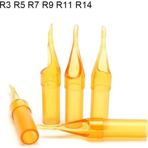 100Pcs Disposable Tattoo Tips Golden Color R3 5 7 9 11 14 Round tips Pre-sterilized For Tattoo Needles Free Shipping