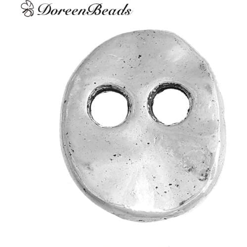 50 PCs Items Oval Zinc Based Alloy Hammered Metal Sewing Buttons Antique Silver color DIY 2 Holes process Scrabooking Craft