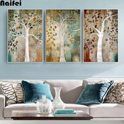 5D Diamond Painting Tree of Life Triptych Square/Round Embroidery Cross Stitch Kit Painting Mosaic DIY Home Decoration Gift 3pcs