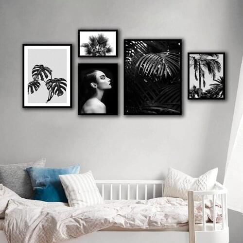 Abstract black and white tropical rainforest vegeta Nordic Style Wall Art Canvas Print Painting Modern Living Room Decor Picture