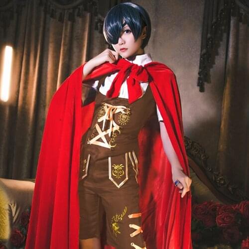 Anime Black Butler Ciel Phantomhive Red Hat Cosplay Costume Cloak Socks Daily Carnival Party Festival Uniform Brand New