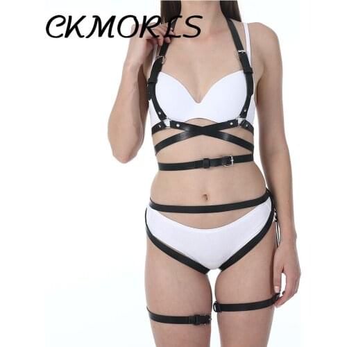 Bdsm Bondage Sexy Leg Garter Leather Harness Belt Sets 2PCS Women Garters Bra Harness Adjustable Leather Pastel Goth Waist Belts